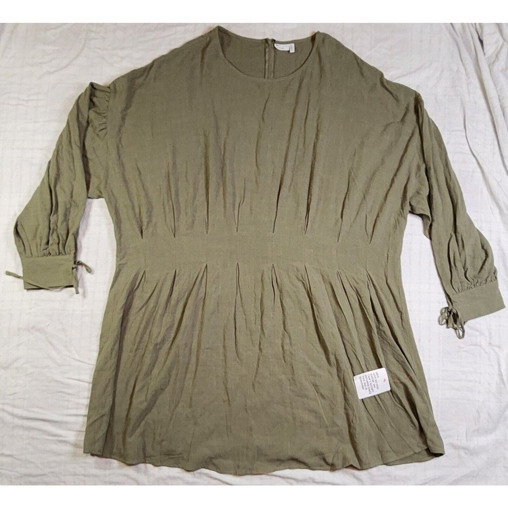 ASOS Design Curve Nipped Waist Linen Blend Dress Size 26 Olive Khaki Tie Cuffs